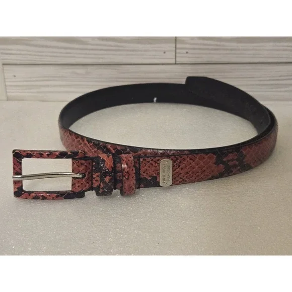 Nine West Women's Genuine Snakeskin Belt -Synthetic Leather Red & Black - Large - Picture 1 of 8